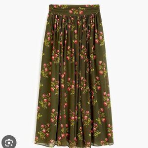 J Crew Point Sur Size 16 Green Chiffon Lined Floral Maxi Skirt